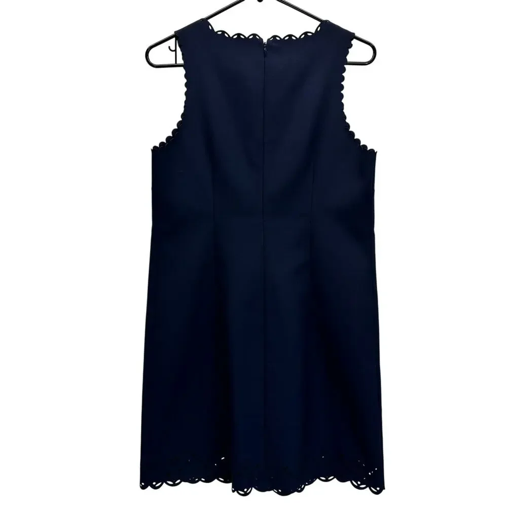 J. Crew Blue Laser Cut Detailed Sheath Dress Scallop Edges Size 8P